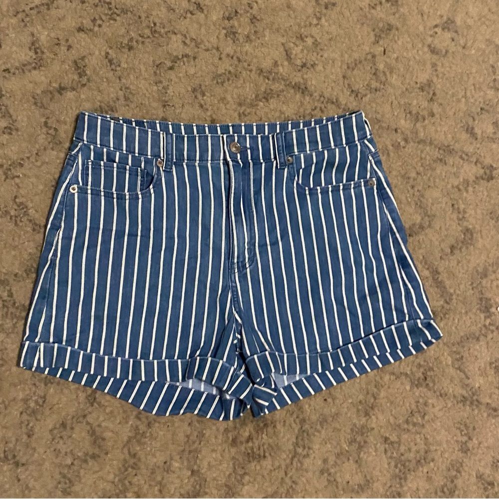 American Eagle Outfitters Blue and White Striped Jean Shorts
